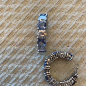 Diamonique Hoop SterlingEarrings Blue/Clear